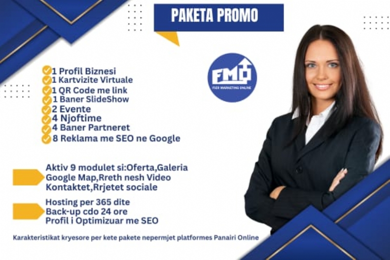 Paketa PROMO  me 8 reklama me SEO ne Google dhe Profil biznesi ne platformen Panairi Online,dyqan per shitje online